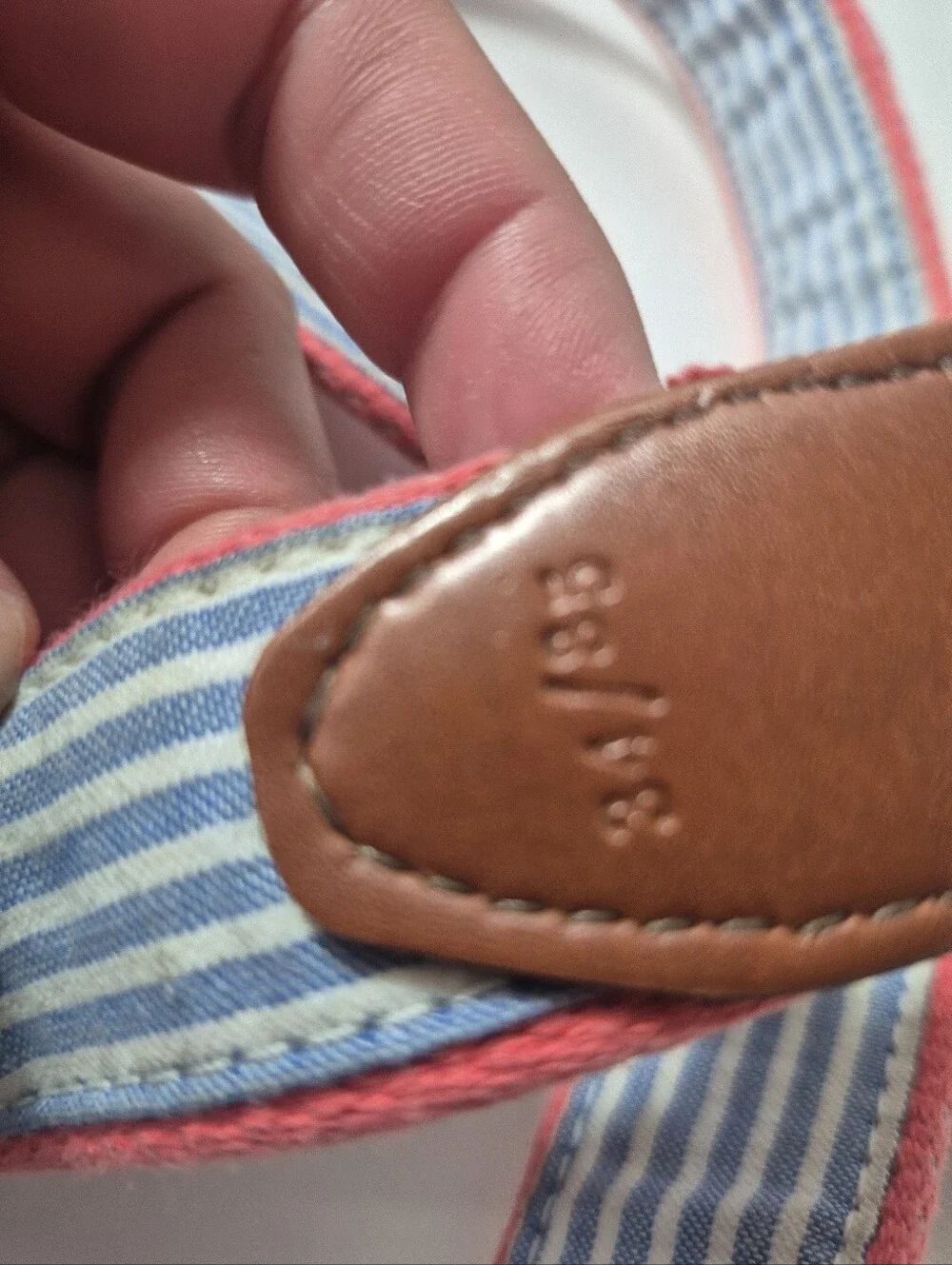 Bird Dog Bay Men’s Blue/Pink Embroidered Belt 34/35  Brass